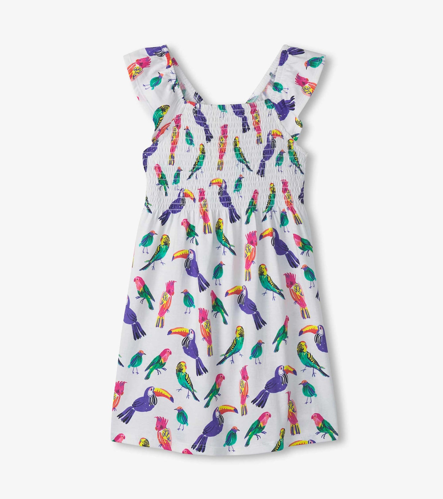 Girls Tropical Birds Smocked Dress