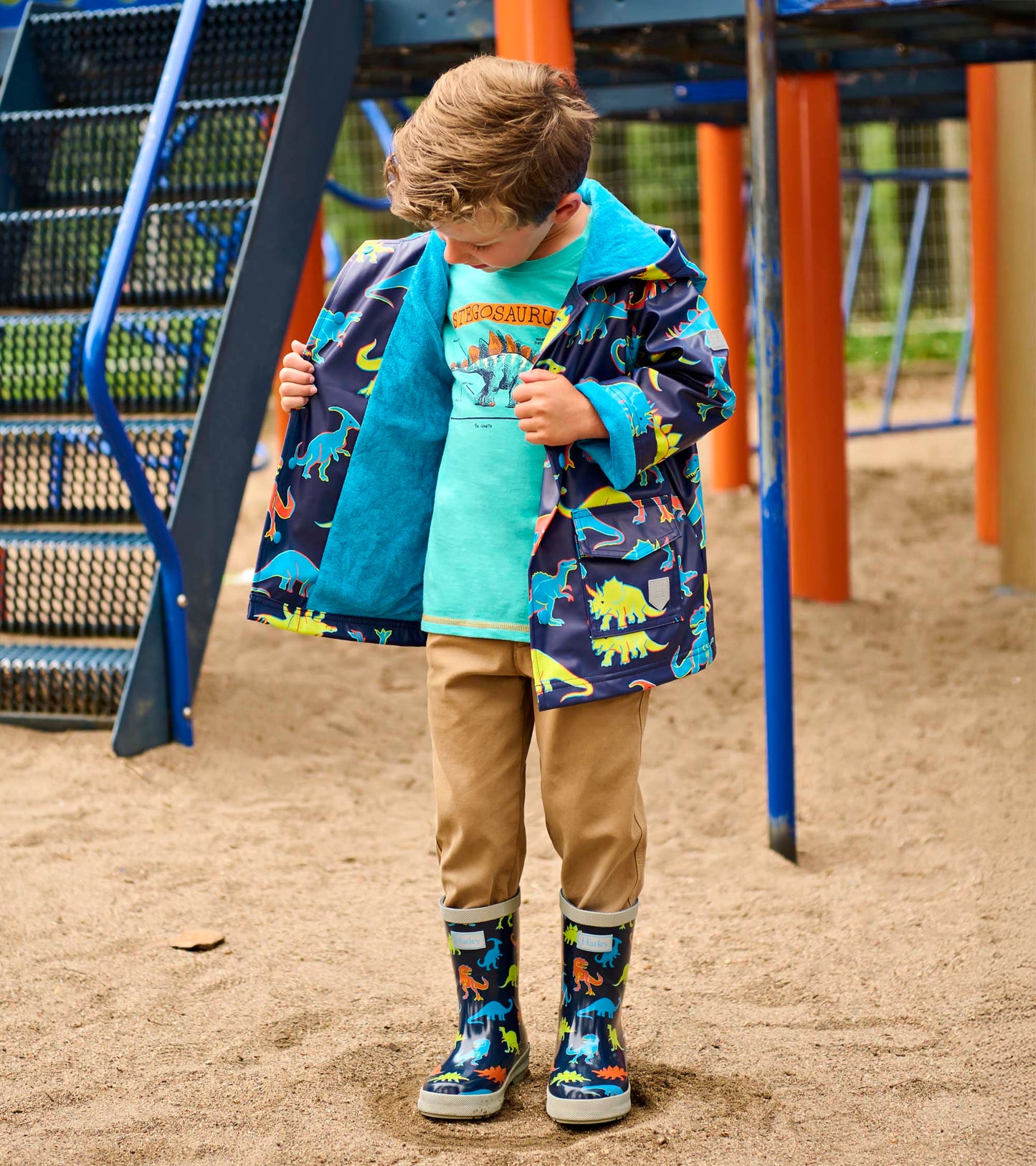 Boys Neon Dinos Raincoat