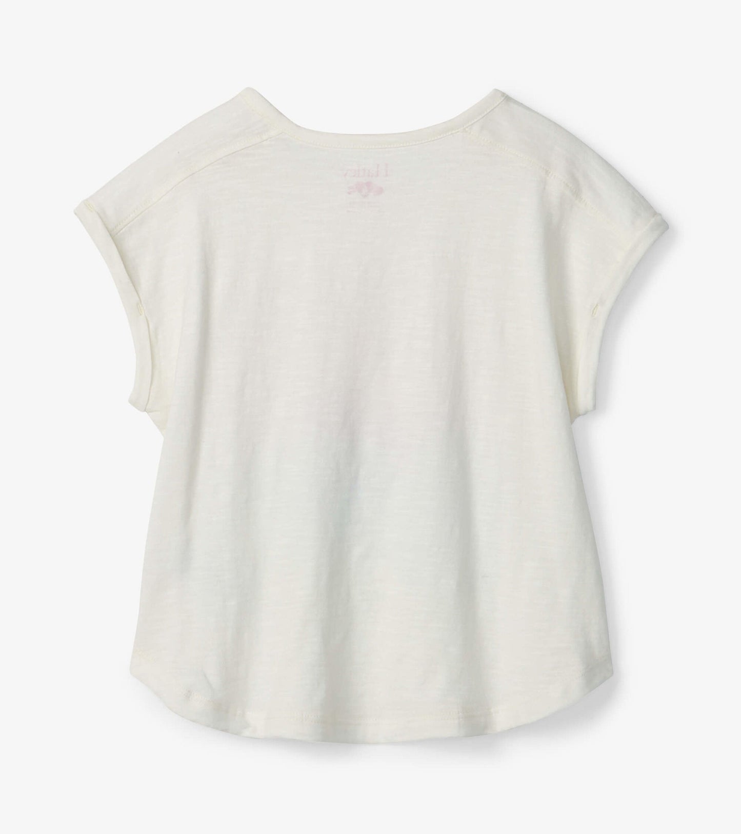 Light cream relaxed t-shirt with short sleeves and a rounded neckline, featuring a subtle back design.