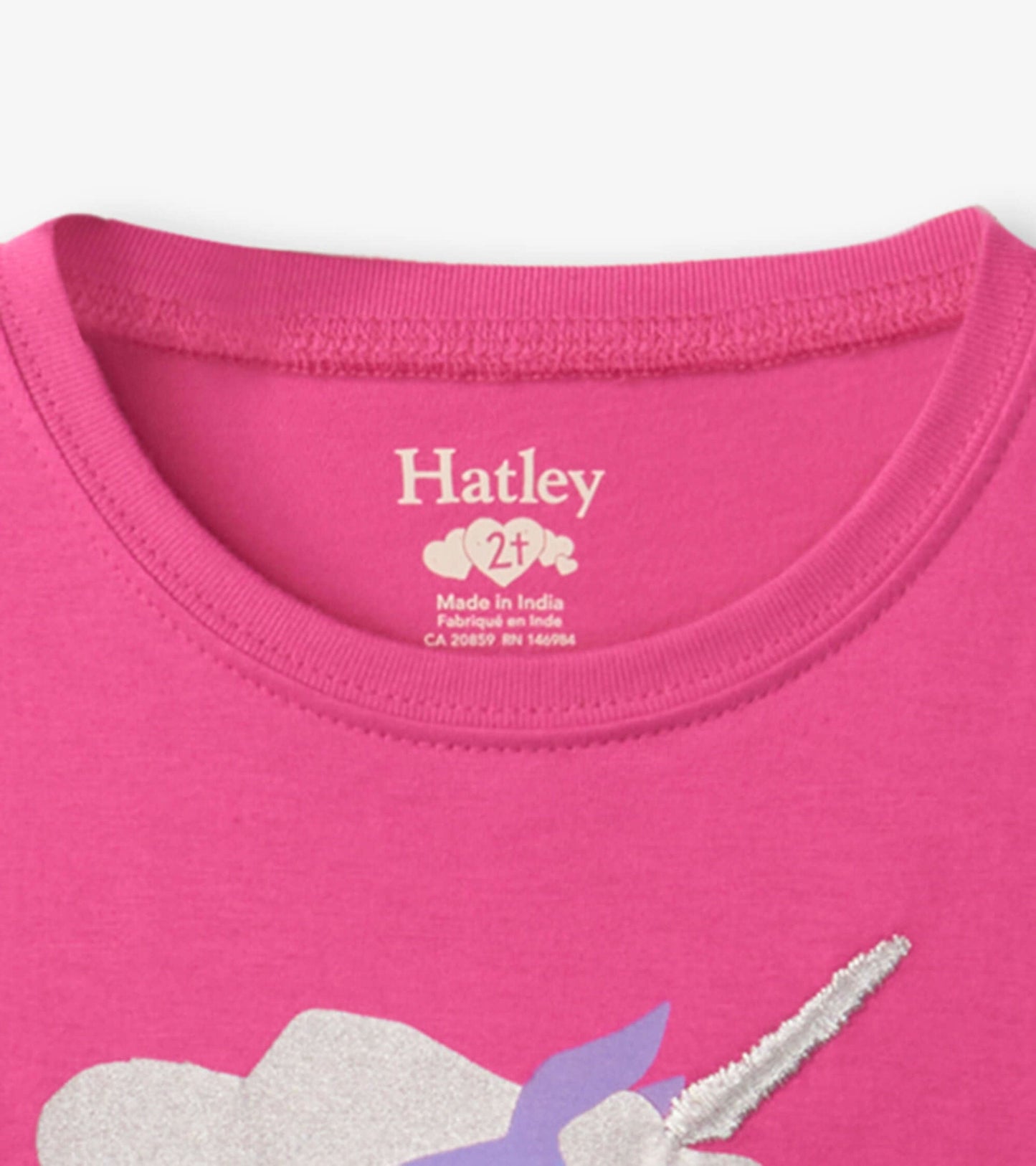 Raspberry long sleeve t-shirt featuring a unicorn graphic and a crew neckline, suitable for kids.