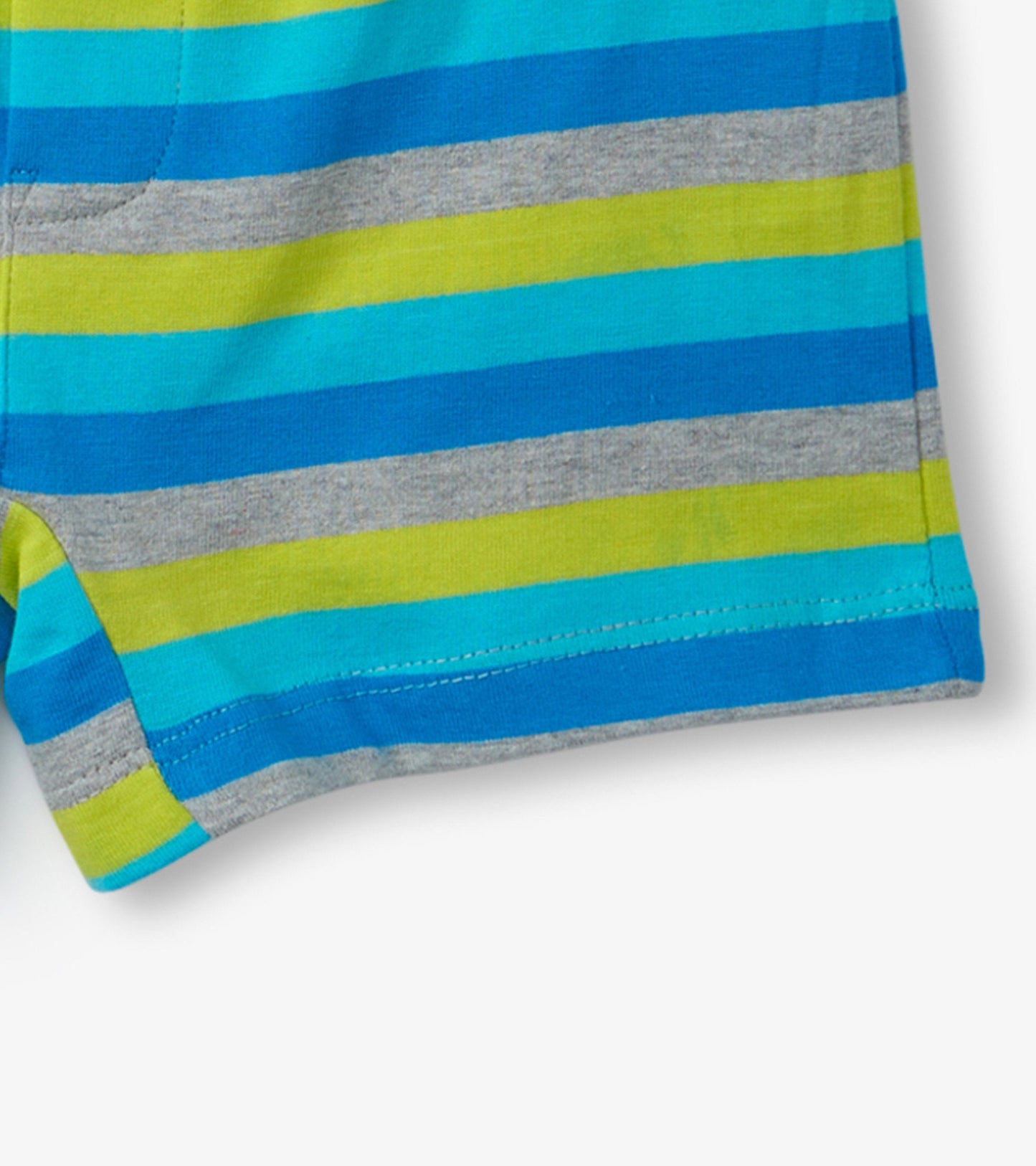 Boys' boxer briefs featuring a colorful striped pattern in blue, green, and gray, made from soft cotton material.