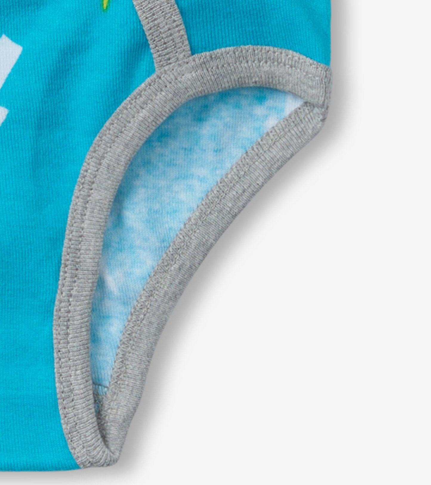 Turquoise classic briefs with gray trim, featuring a nature silhouette pattern, suitable for boys.