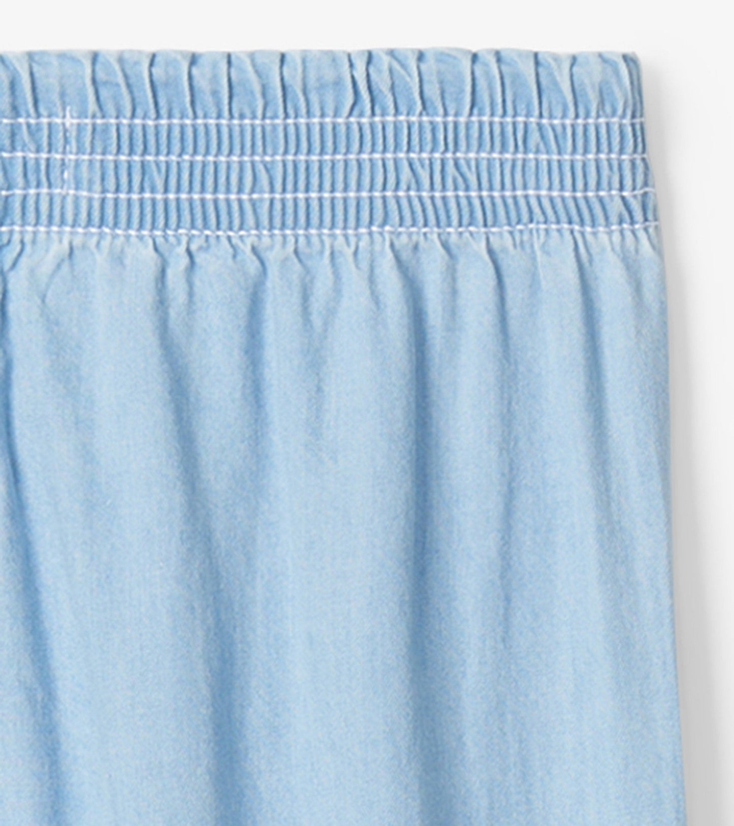 Light blue denim baggy pants with an elastic waistband, suitable for baby and toddler girls.