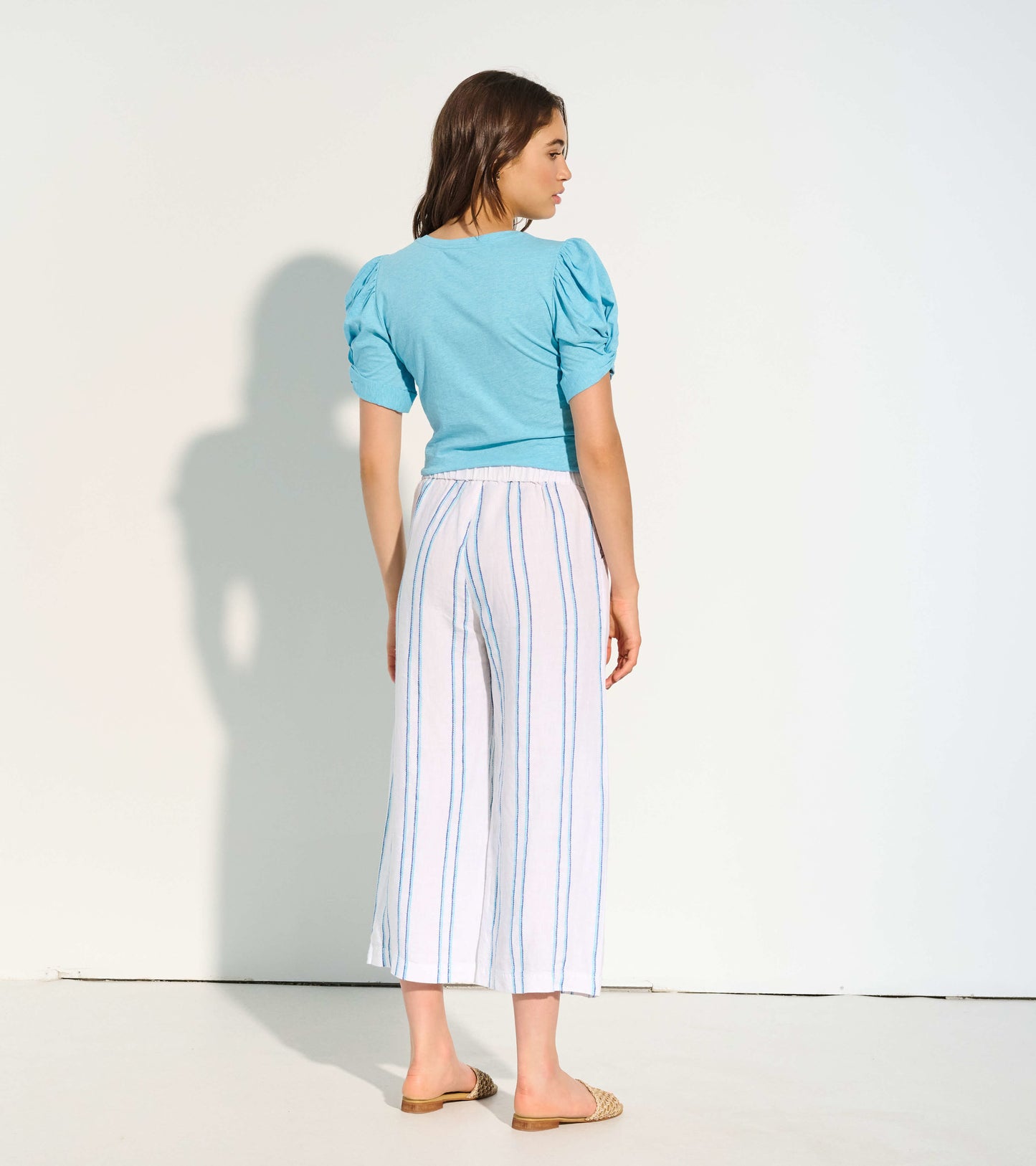 Cropped Wide Leg Trousers - Sunny Stripes