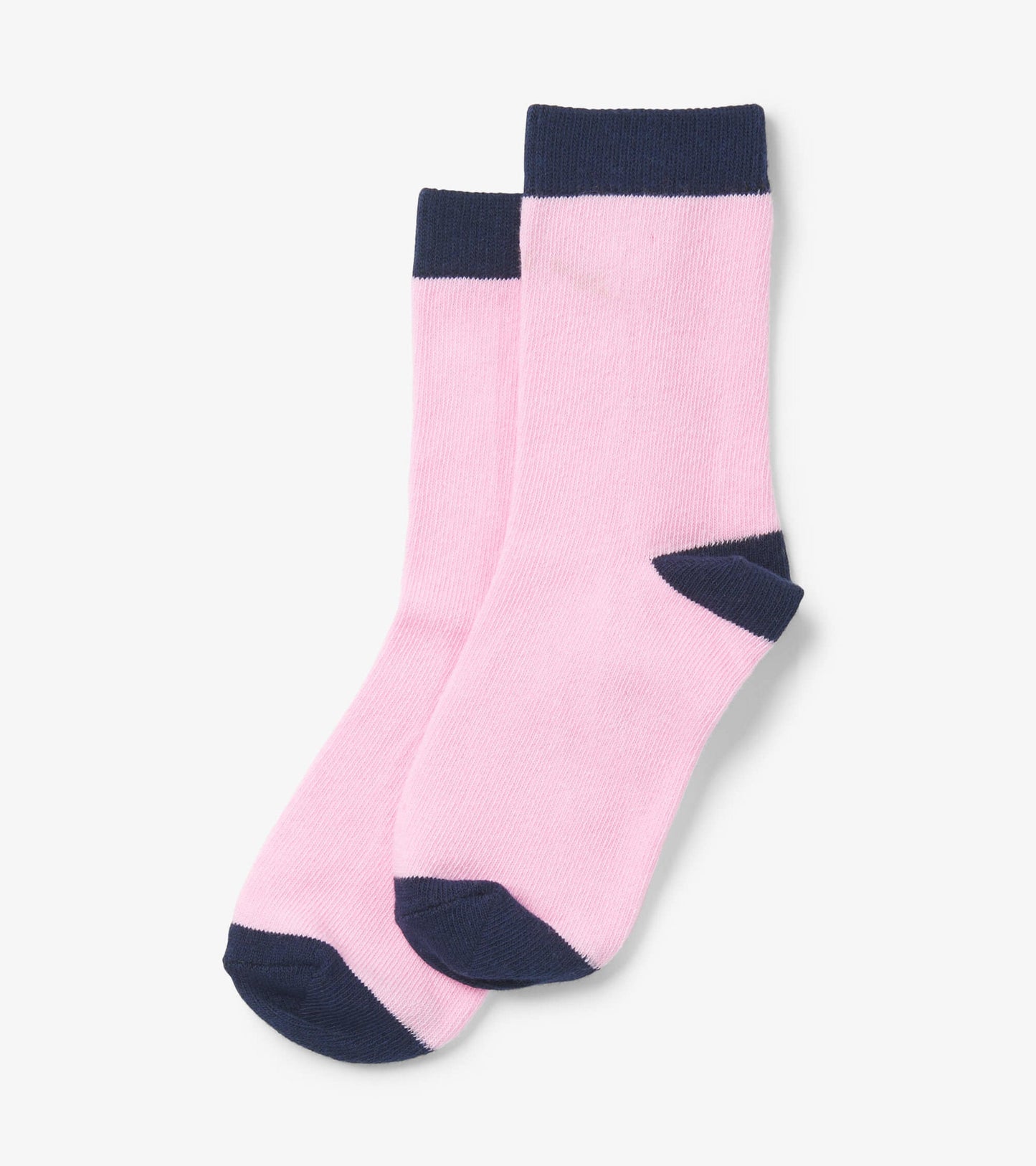 Kids' crew socks in pink with navy accents, featuring a soft cotton blend and a classic design for everyday wear.
