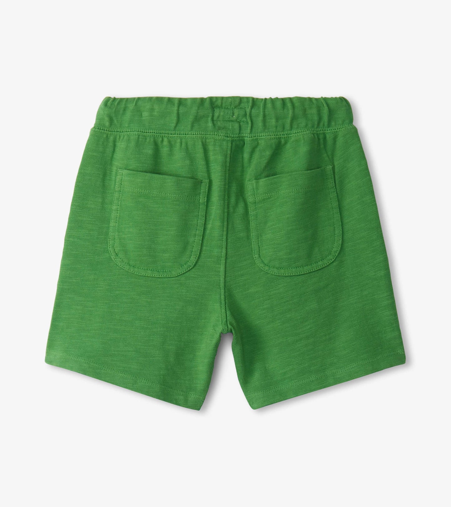 Green relaxed shorts with an elastic waistband and two back pockets. Suitable for casual wear.