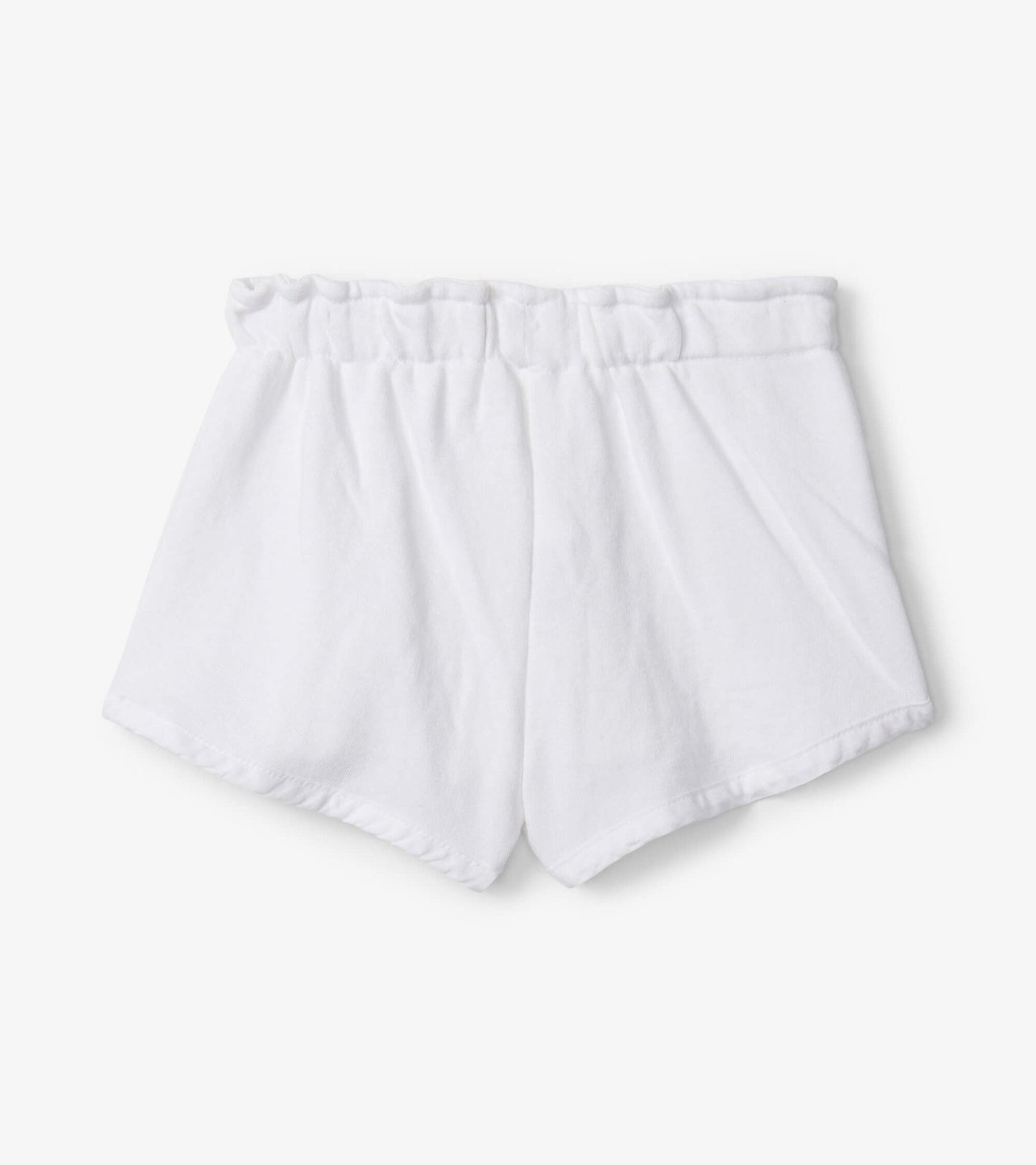 White cotton adventure shorts with an elastic waistband, designed for girls.
