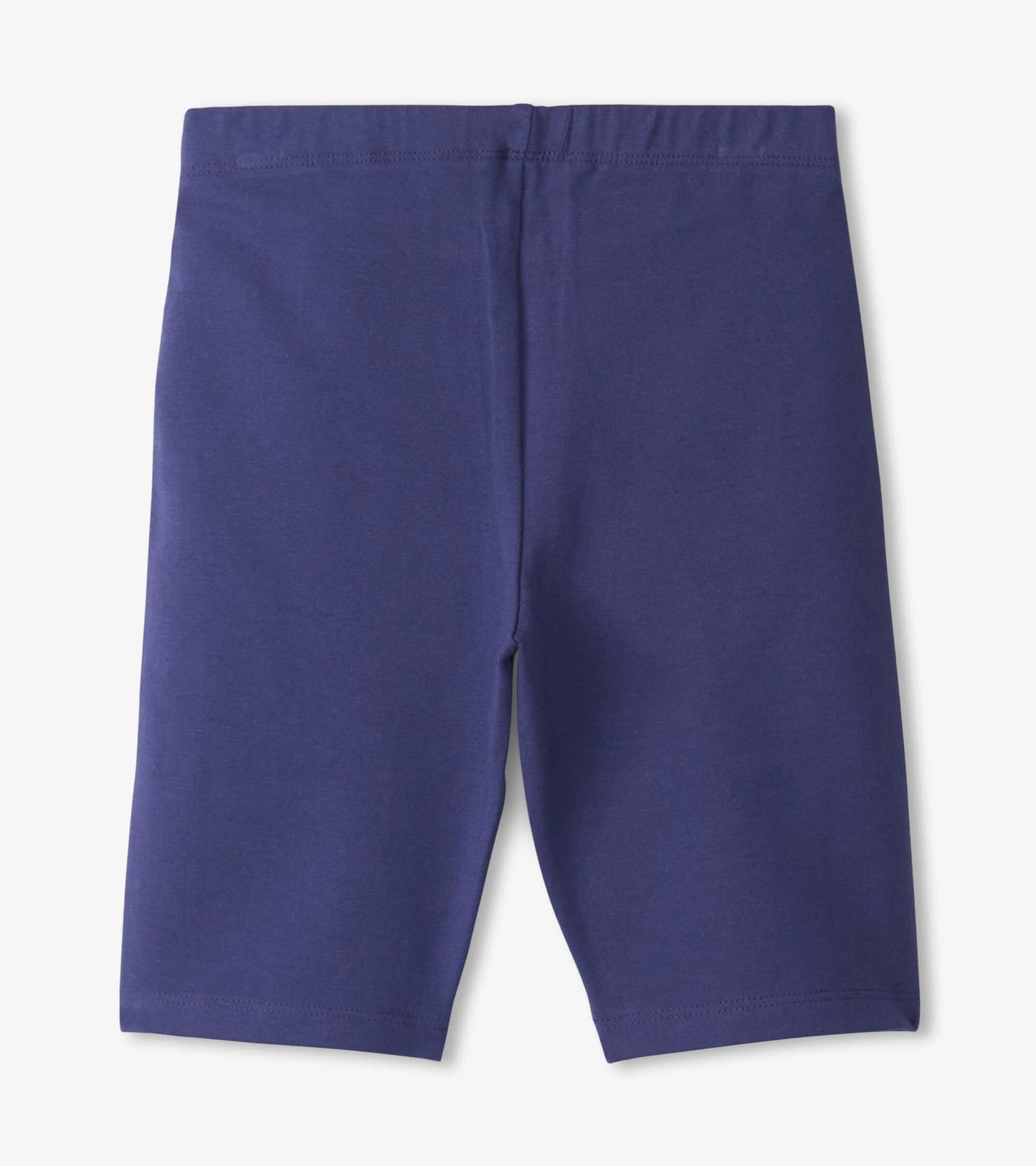 Navy bike shorts made of soft fabric with an elastic waistband, designed for active wear.