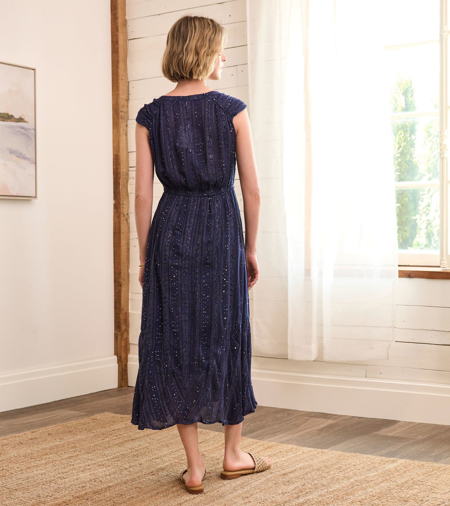 Millie Dress - Navy Sequin Stripes