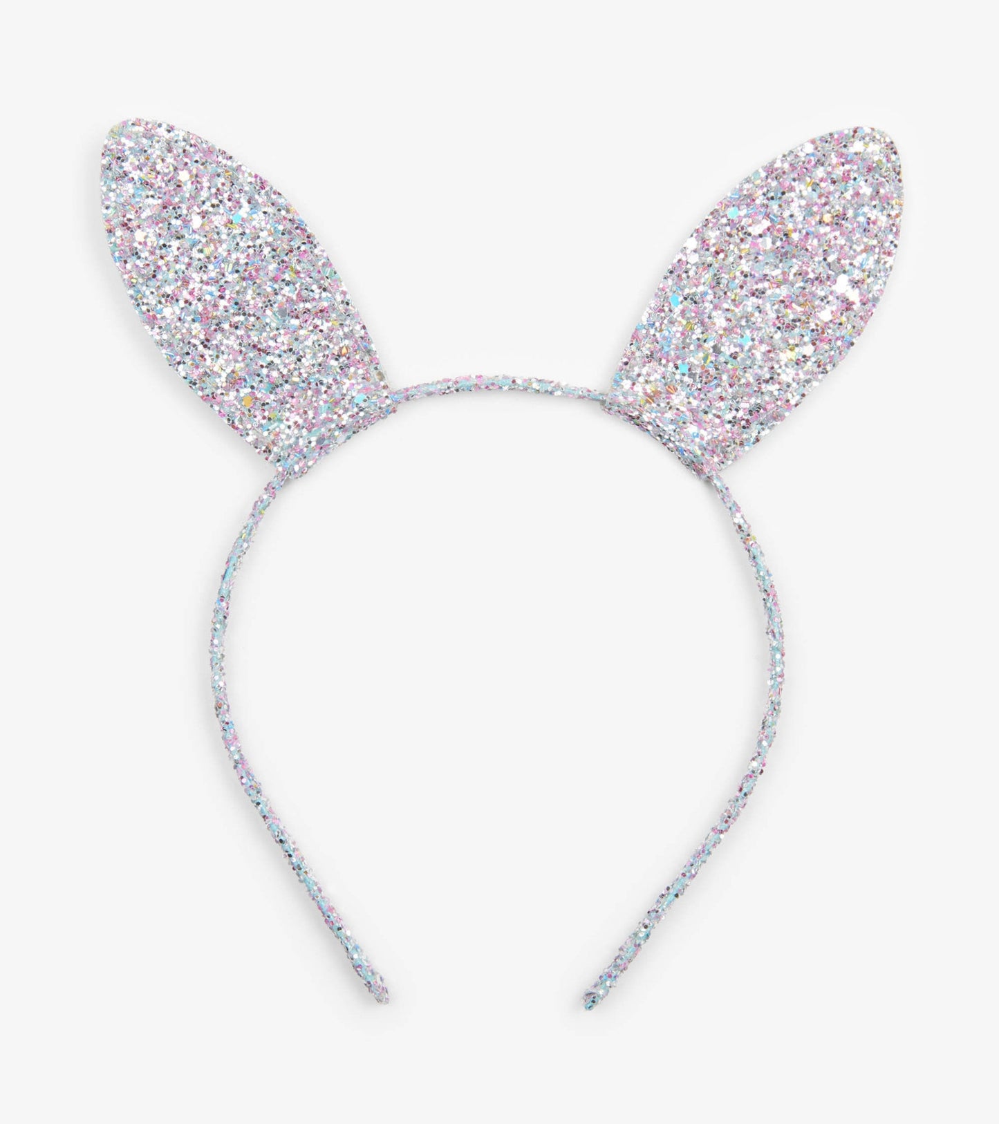 Glittery pastel bunny ears headband with a sparkly finish, perfect for playful dress-up or festive occasions.