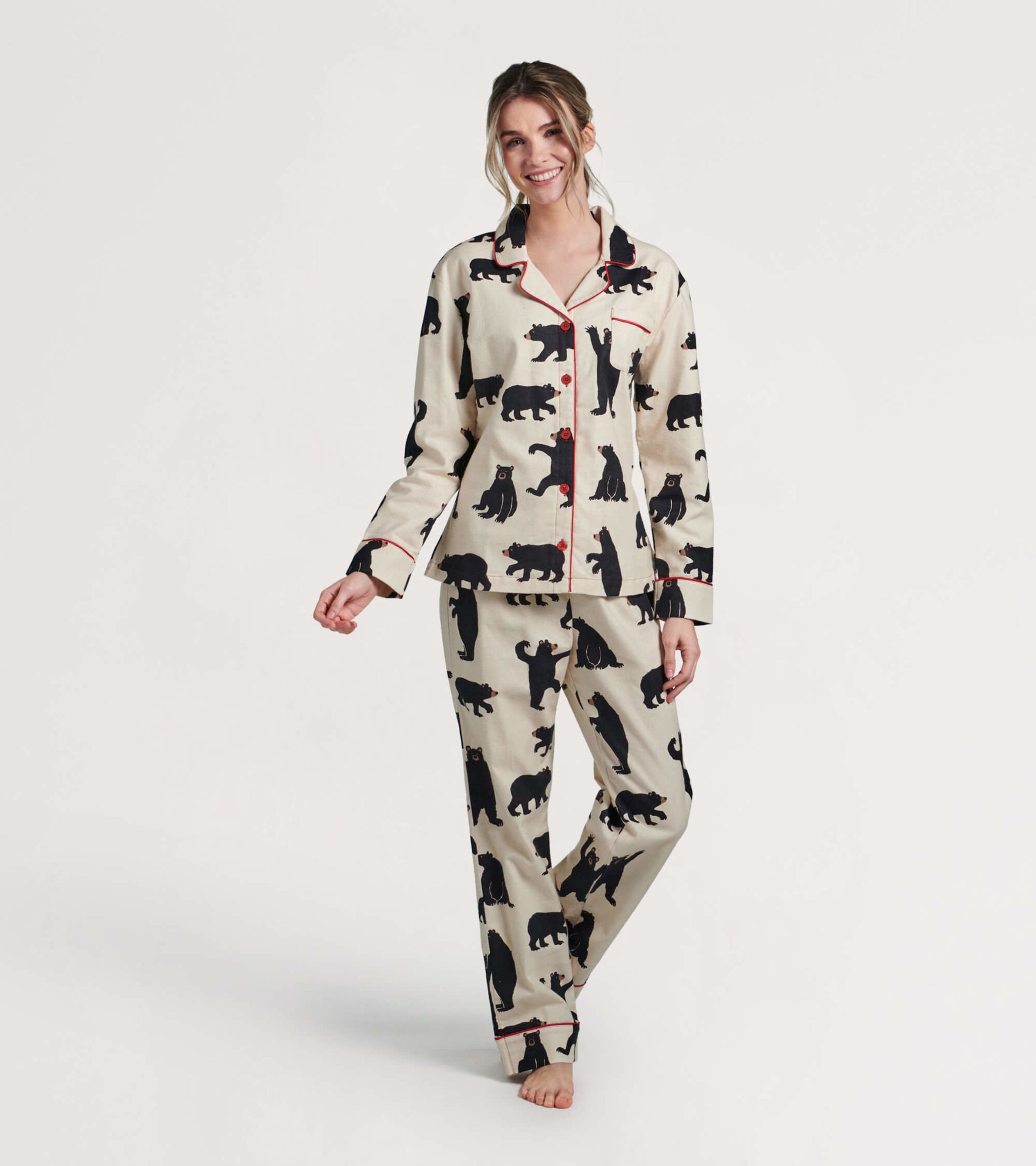 Women s Black Bears Flannel Pajama Set