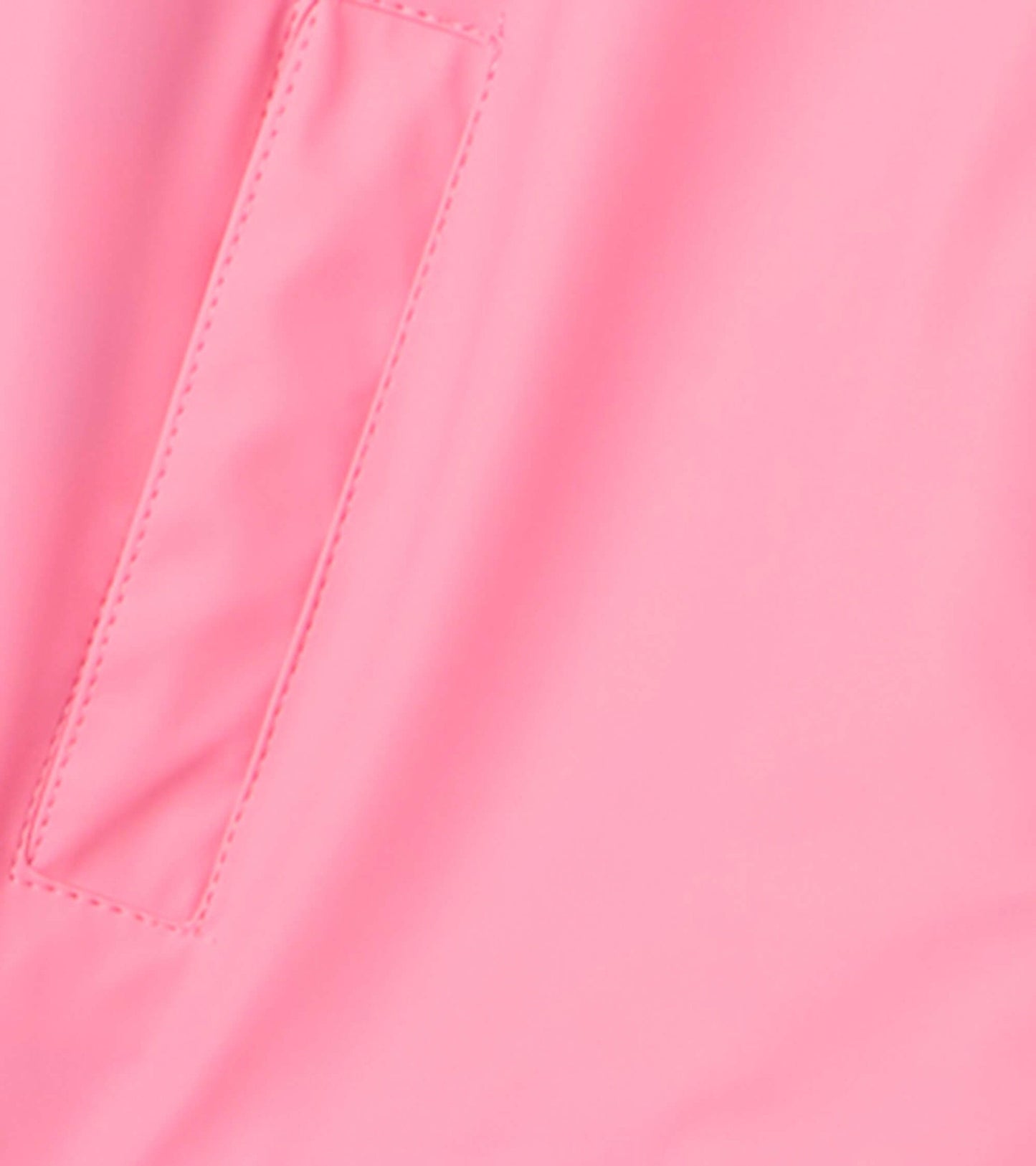 Classic pink zip-up raincoat with a smooth, waterproof finish and a pocket detail. Ideal for rainy days.