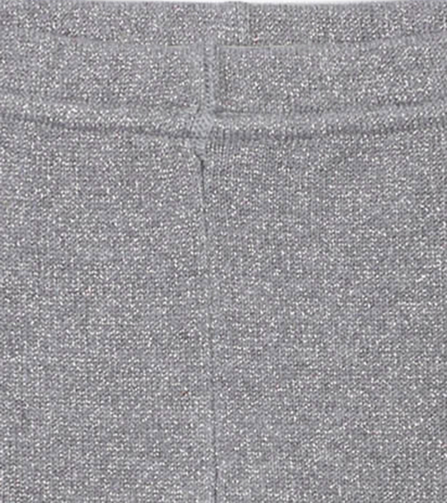 Silver glitter cable knit leggings with a soft texture, designed for infants, featuring an elastic waistband.