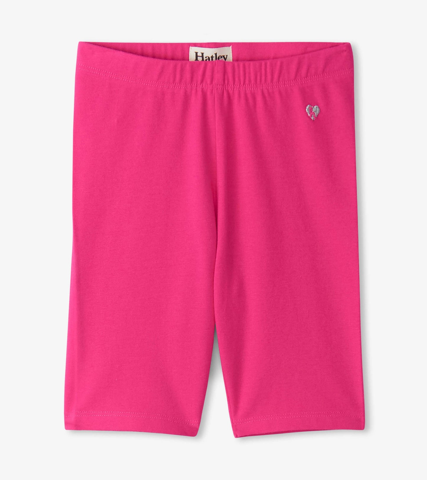 Fuschia bike shorts with a soft, stretchy fabric and a small heart embroidery on the side.