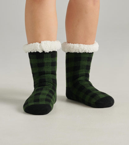 Forest Green Plaid Women's Sherpa Lined Cabin Sock