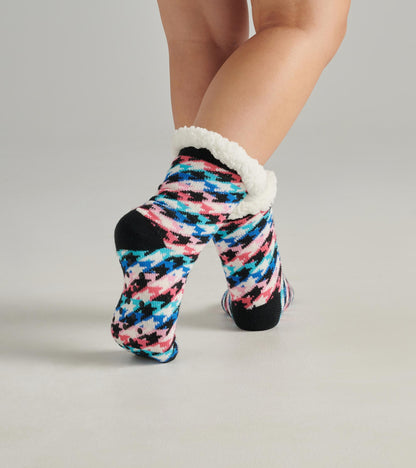 Rainbow Houndstooth Women's Sherpa Lined Cabin Sock