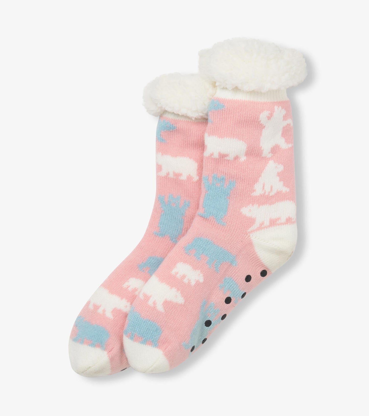 Women's Pink Polar Bears Sherpa Lined Cabin Sock