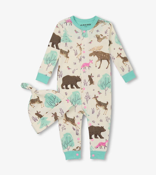 Baby Girls Forest Animals Sleeper & Hat Hatley Little Blue House