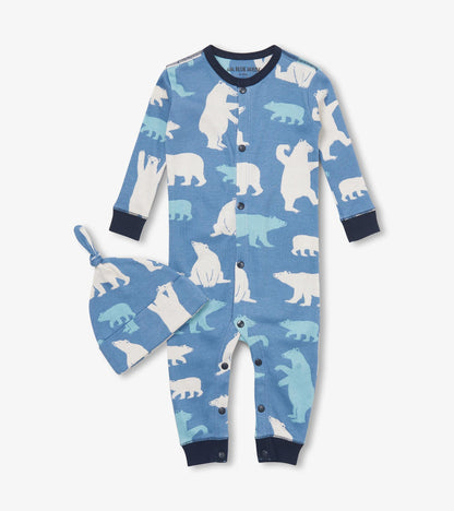 Baby Blue Polar Bears Sleeper & Hat