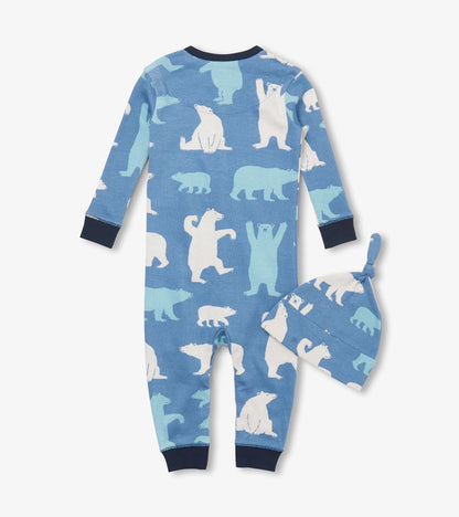 Baby Blue Polar Bears Sleeper & Hat