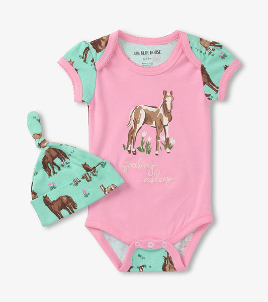 Baby Girls Western Horses Bodysuit & Hat Hatley Little Blue House