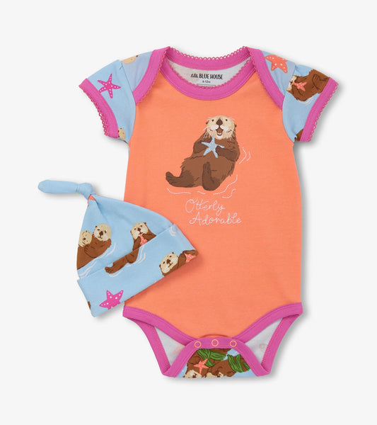 Baby Girls Happy Otters Bodysuit & Hat Hatley Little Blue House