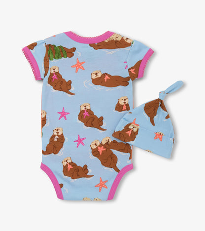 Baby Girls Happy Otters Bodysuit & Hat