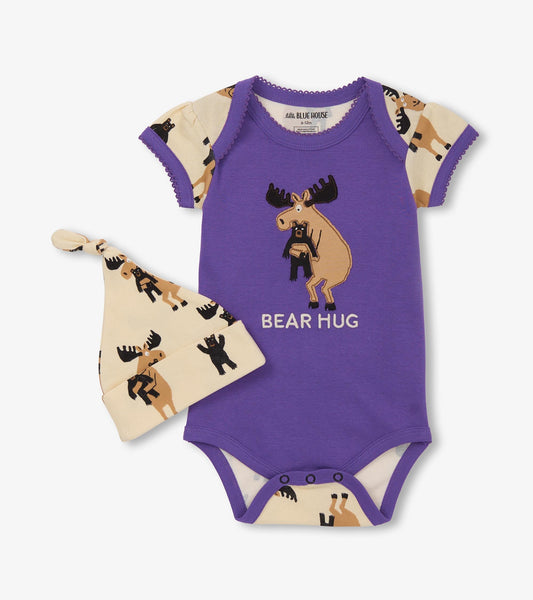 Baby Girls Moose Bear Hug Bodysuit & Hat