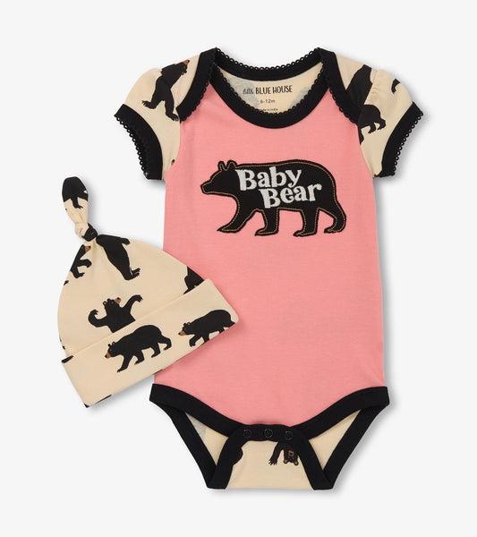Baby Girls Pink Baby Bear Bodysuit & Hat Hatley Little Blue House