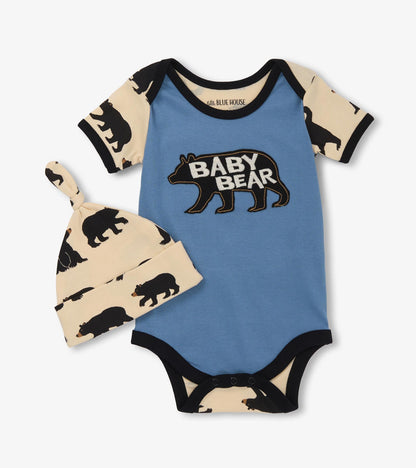 Baby Boys Blue Baby Bear Bodysuit & Hat