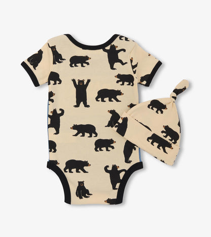 Baby Boys Blue Baby Bear Bodysuit & Hat