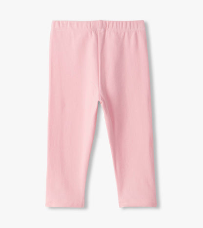 Back view of orchid pink infant leggings with an elastic waistband
