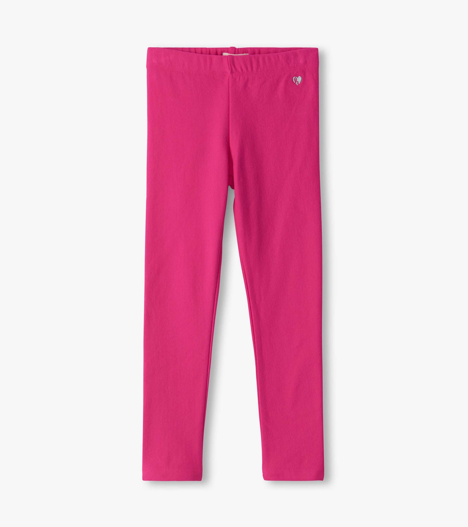 Bright pink girls leggings with a slim fit and small heart detail at the waist