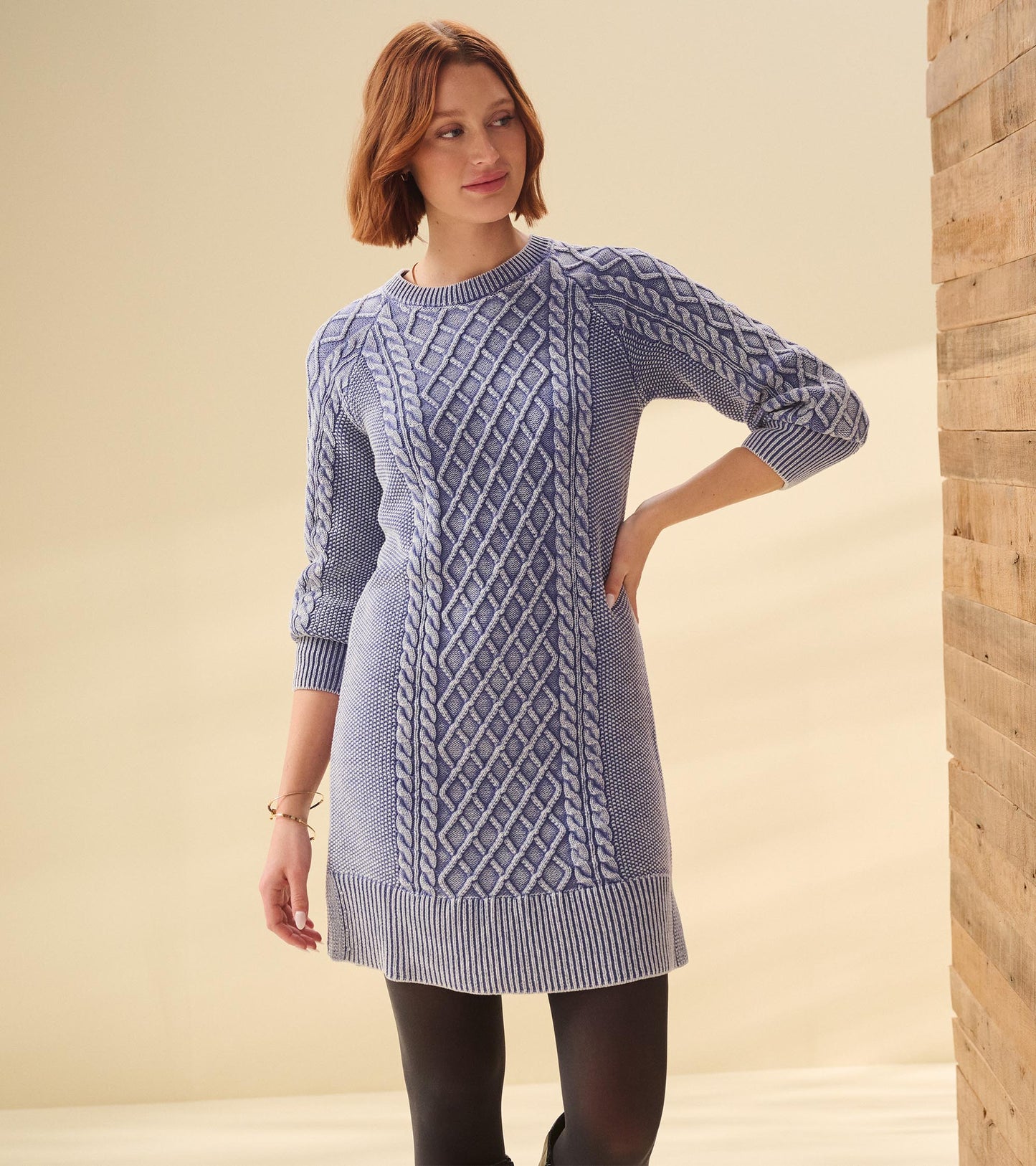 Juliet Cable Knit Dress - Bleached Denim