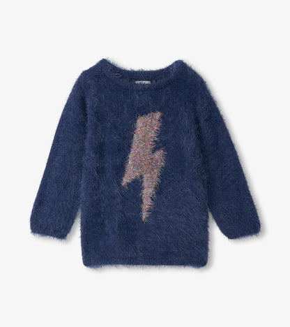 Girls Metallic Lightning Furry Sweater