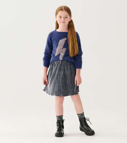 Girls Metallic Lightning Furry Sweater