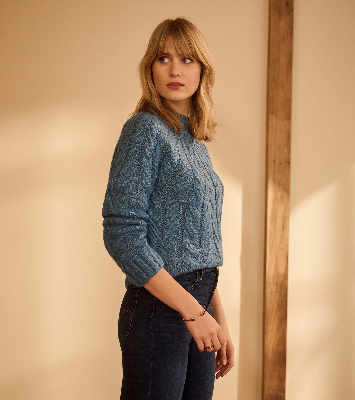 Dylan Cable Knit Sweater - Blue Heather