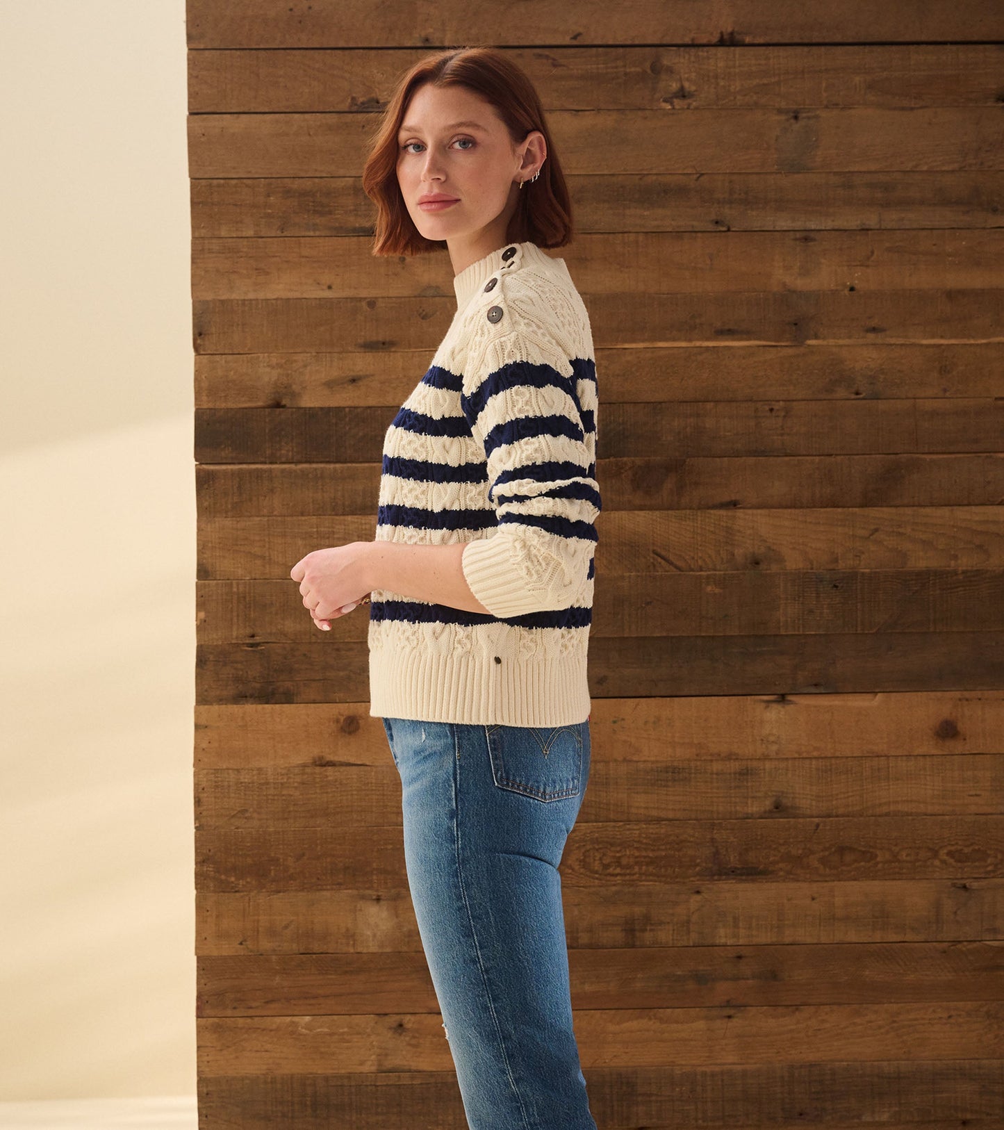 Button Neck Sweater - French Stripe