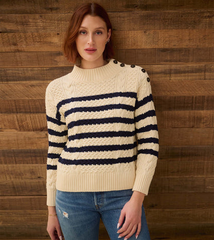 Button Neck Sweater - French Stripe