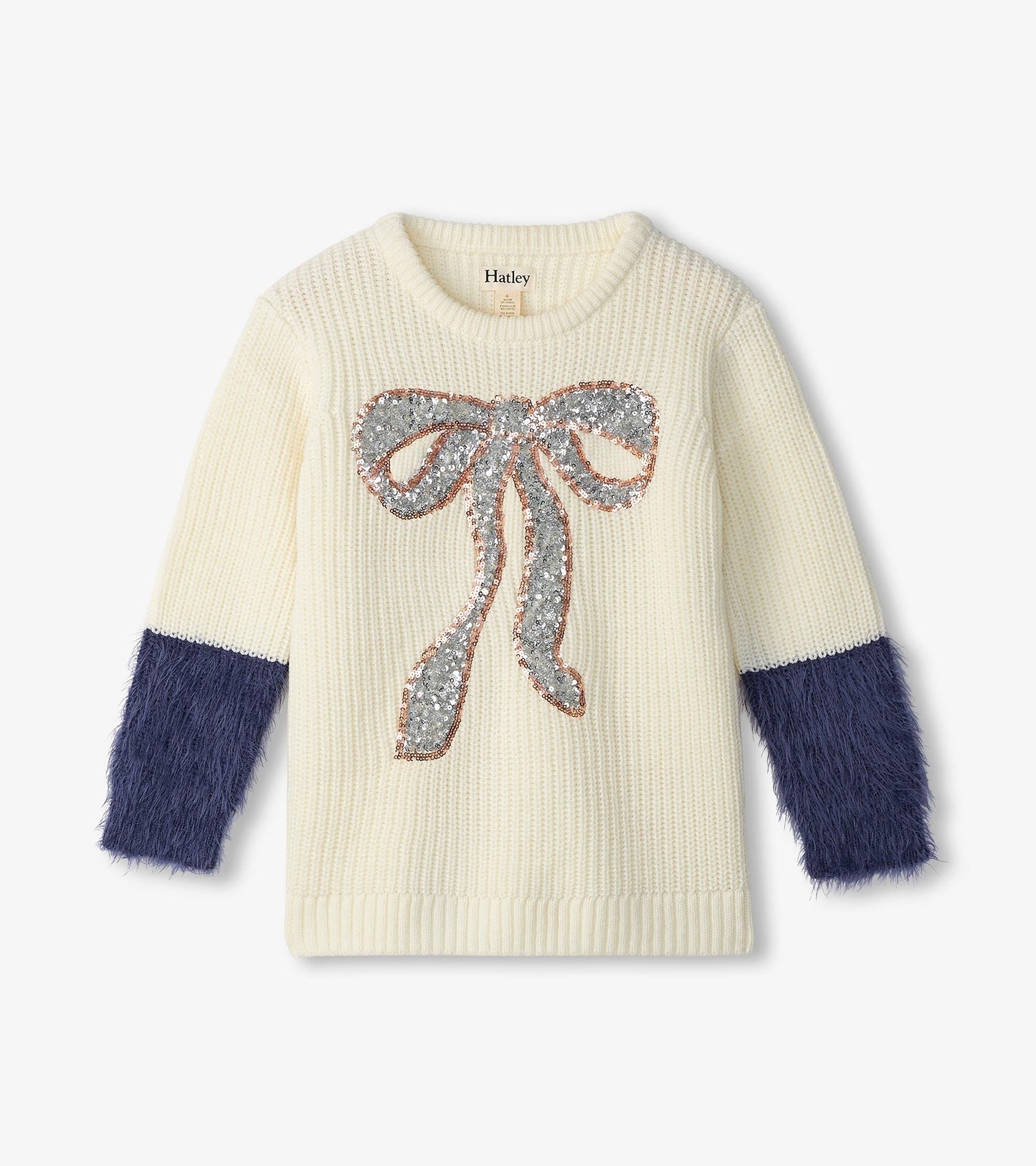 Girls Sequin Bow Fluffy Sleeve Sweater