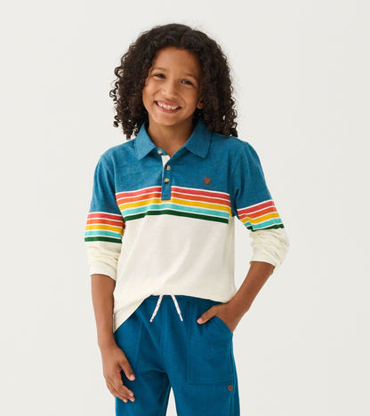 Boys Retro Stripes Long Sleeve Panelled Polo