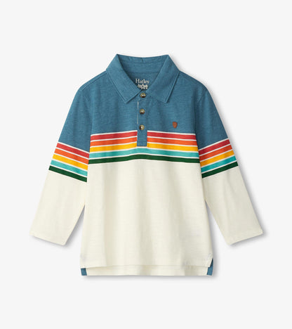 Boys Retro Stripes Long Sleeve Panelled Polo