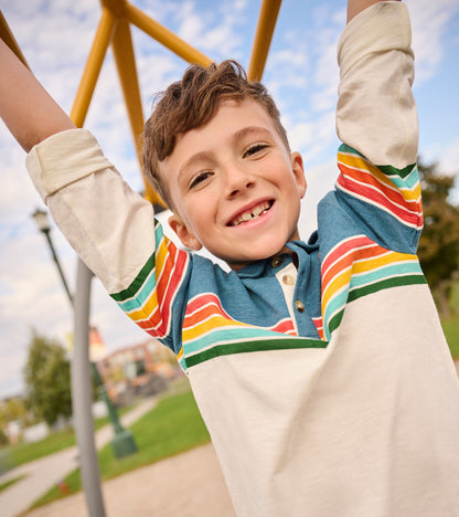 Boys Retro Stripes Long Sleeve Panelled Polo