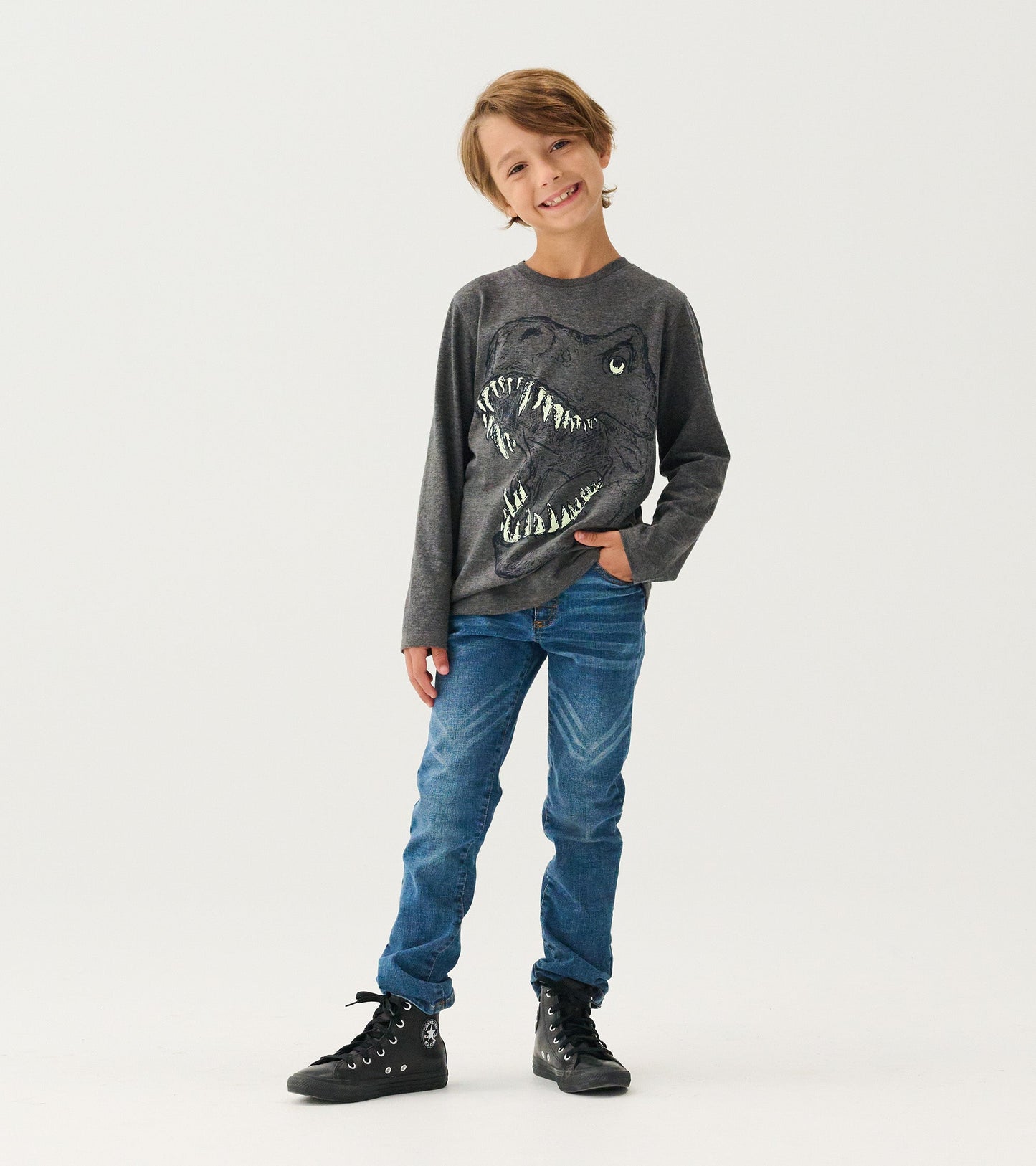 Boys T-Rex Glow in the Dark Long Sleeve T-Shirt