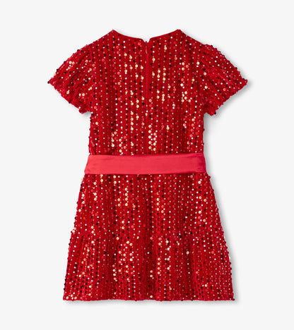 Girls Red Sequins Velvet Dress