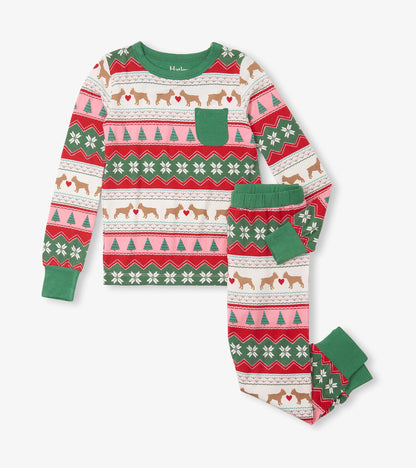 Girls Puppy Hearts Fair Isle Bamboo Pyjama Set
