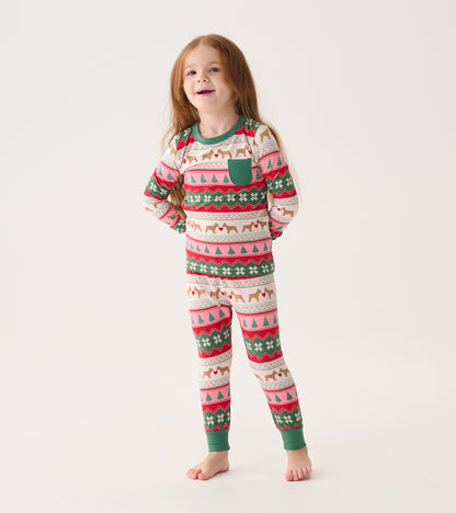 Girls Puppy Hearts Fair Isle Bamboo Pyjama Set