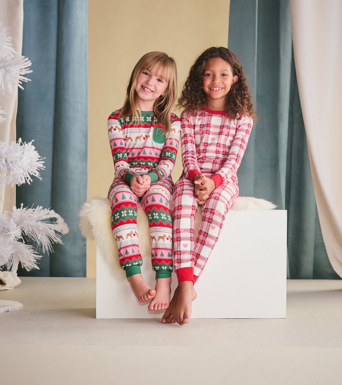 Girls Puppy Hearts Fair Isle Bamboo Pyjama Set