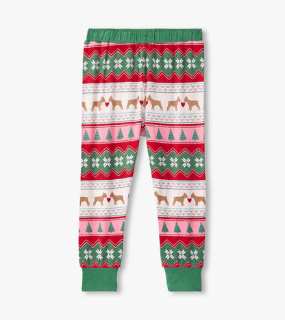 Girls Puppy Hearts Fair Isle Bamboo Pyjama Set