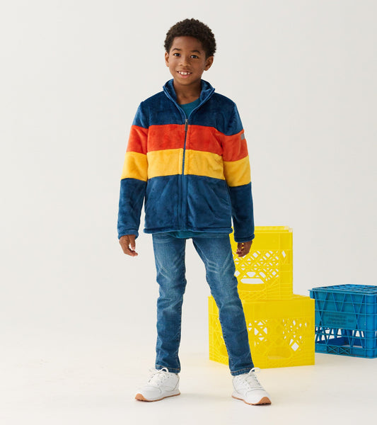 Boys Colour Block Fuzzy Fleece Zip-Up Jacket